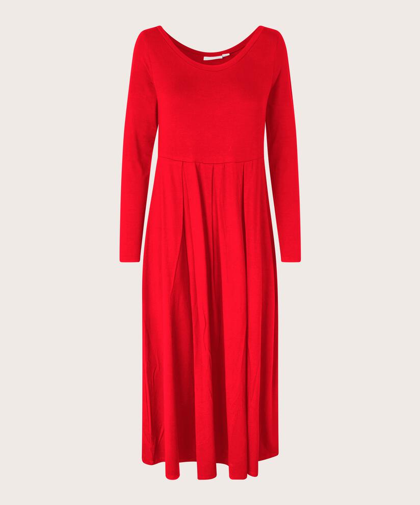 robe en jersey à manches longues et col rond, Haute Red