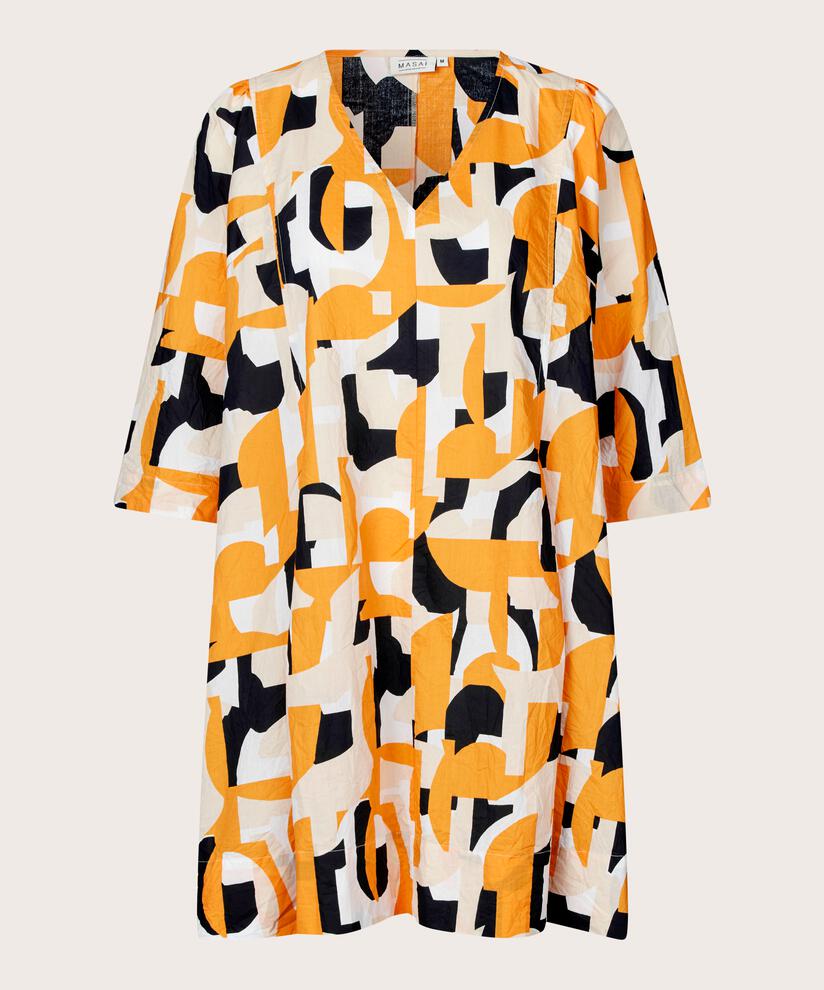 tunique en coton imprimé avec col en V, Butterscotch