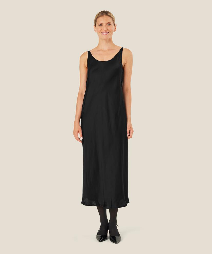 robe en satin de viscose à décolleté profond, Black