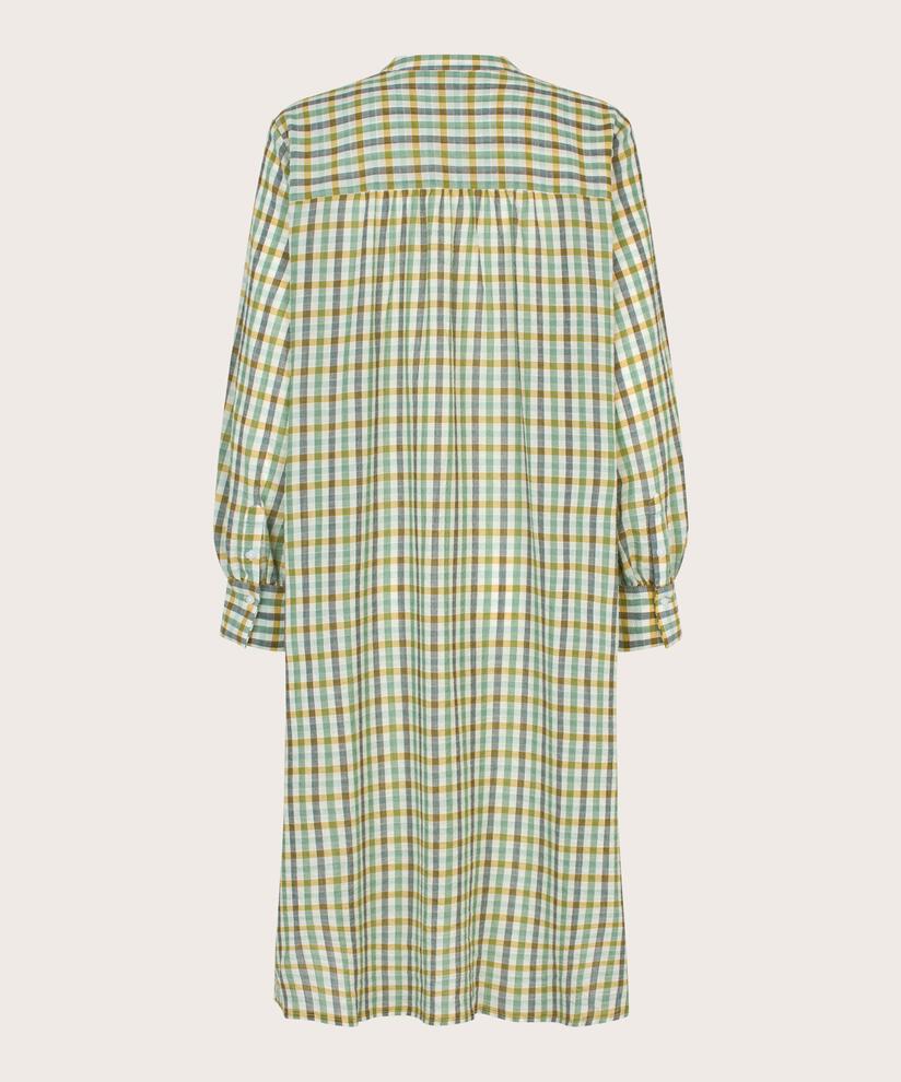 Robe en coton à carreaux avec col rond et patte de boutonnage, D. Grass Green