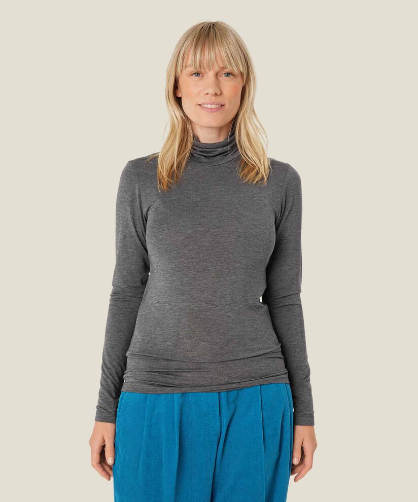 Blouse À Col Roulé En Jersey Doux, D. Grey mel.