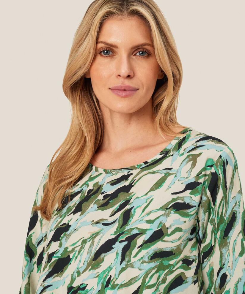 Blouse En Viscose Imprimée À Col Rond, D. Lichen Green