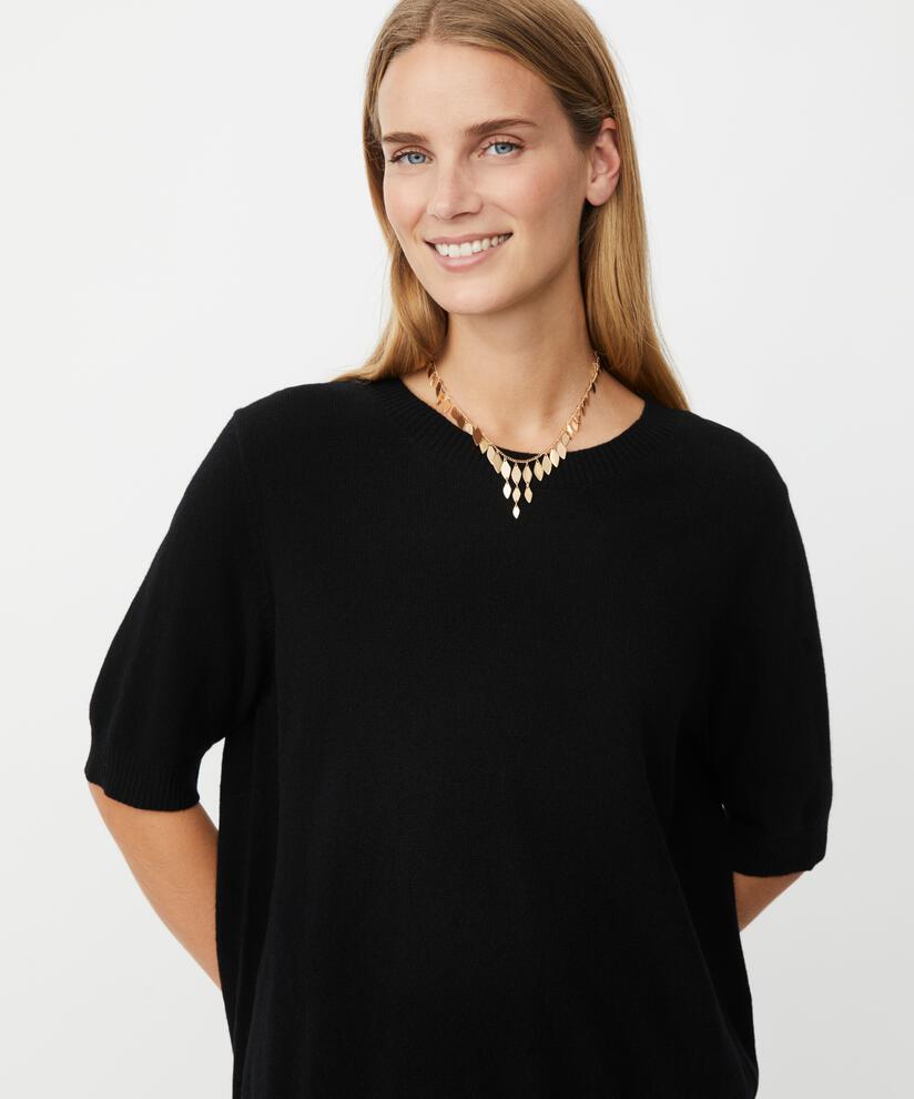 pull à manches courtes en laine mélangée, Black
