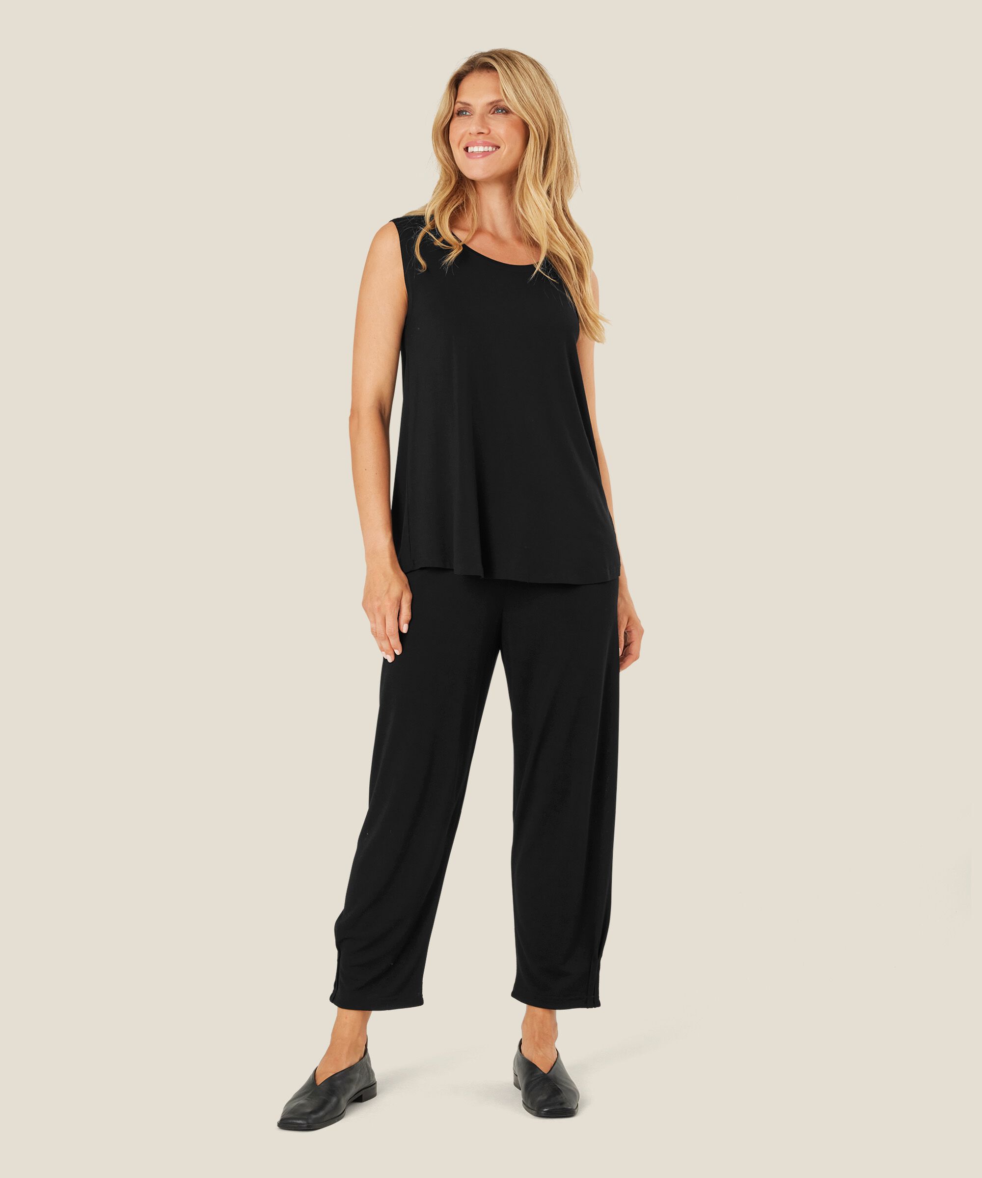 Top En Jersey Sans Manches À Col Rond, Black