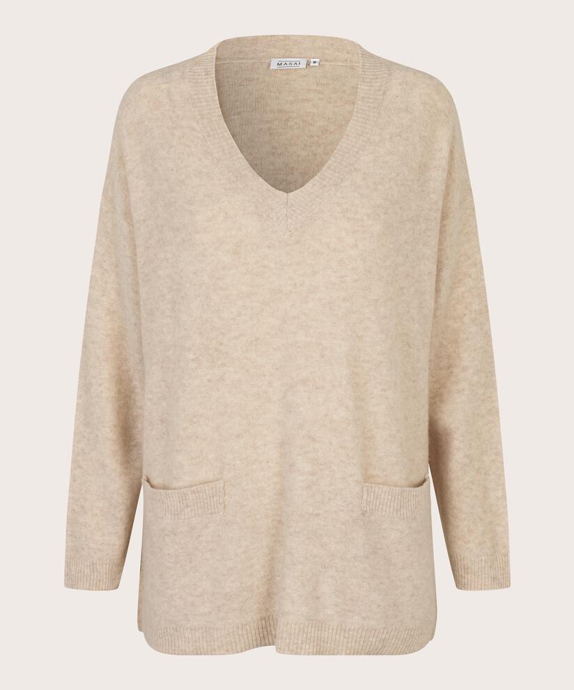 top en laine tricoté avec poches décoratives, L beige mel
