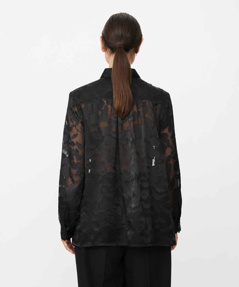 chemise en dentelle transparente drapée dans le dos, Black