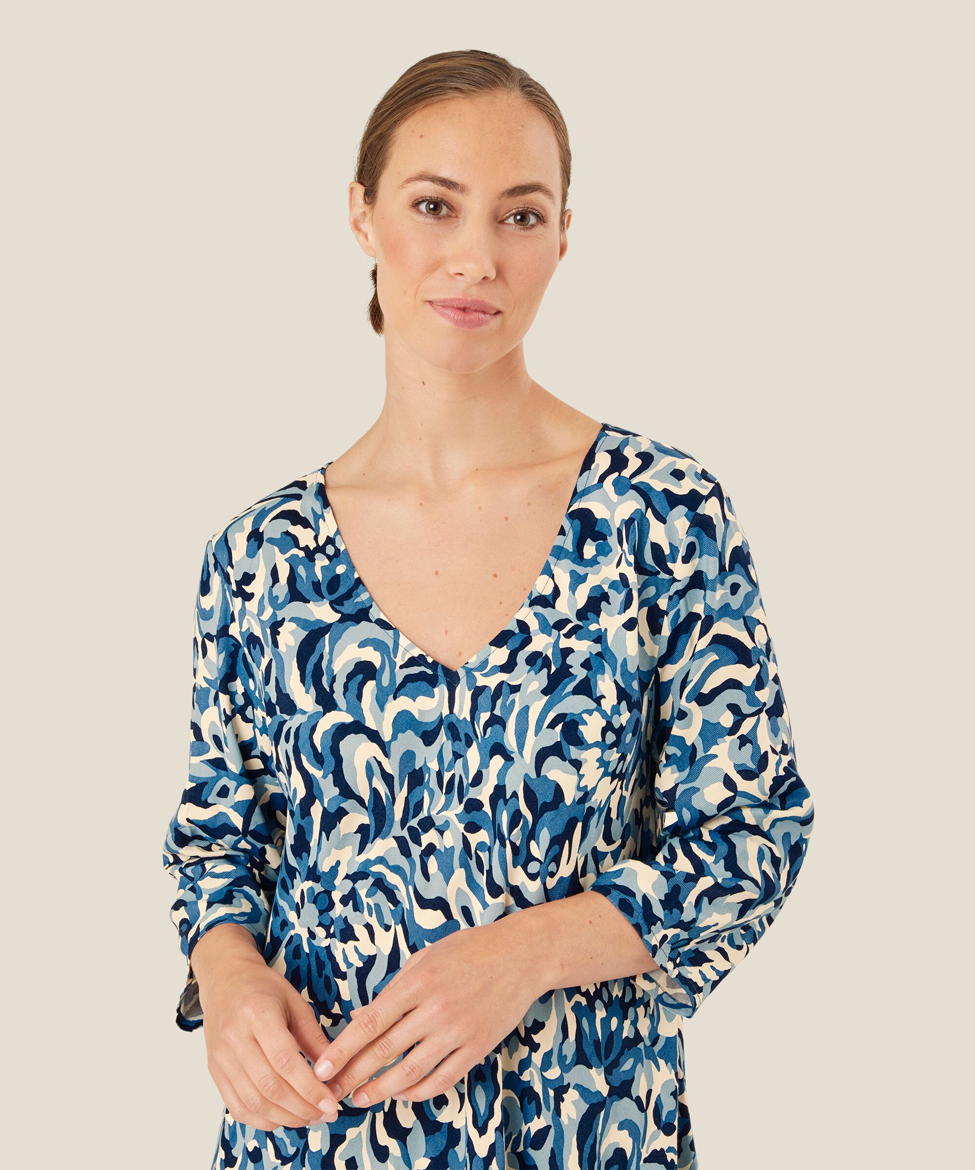 robe à motifs avec manches trois-quarts, Ashley Blue