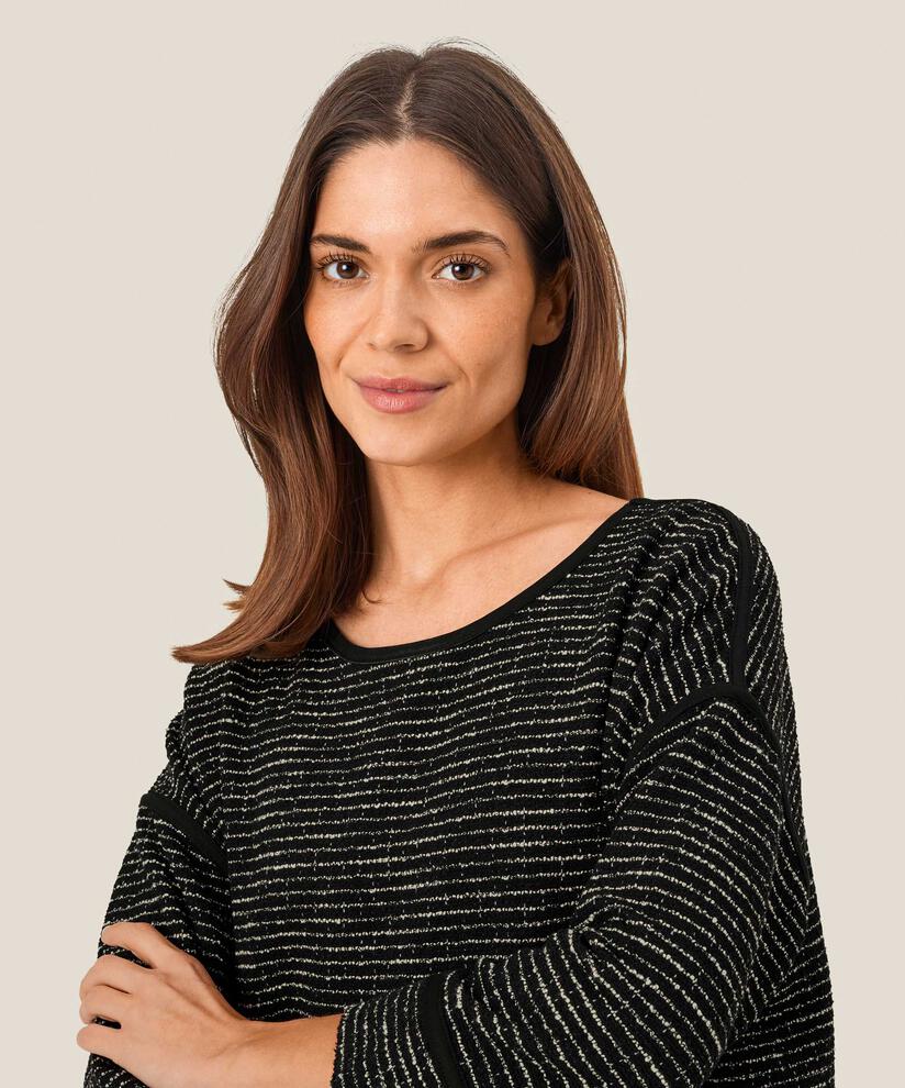 blouse à manches 3/4 en jersey structuré, Black
