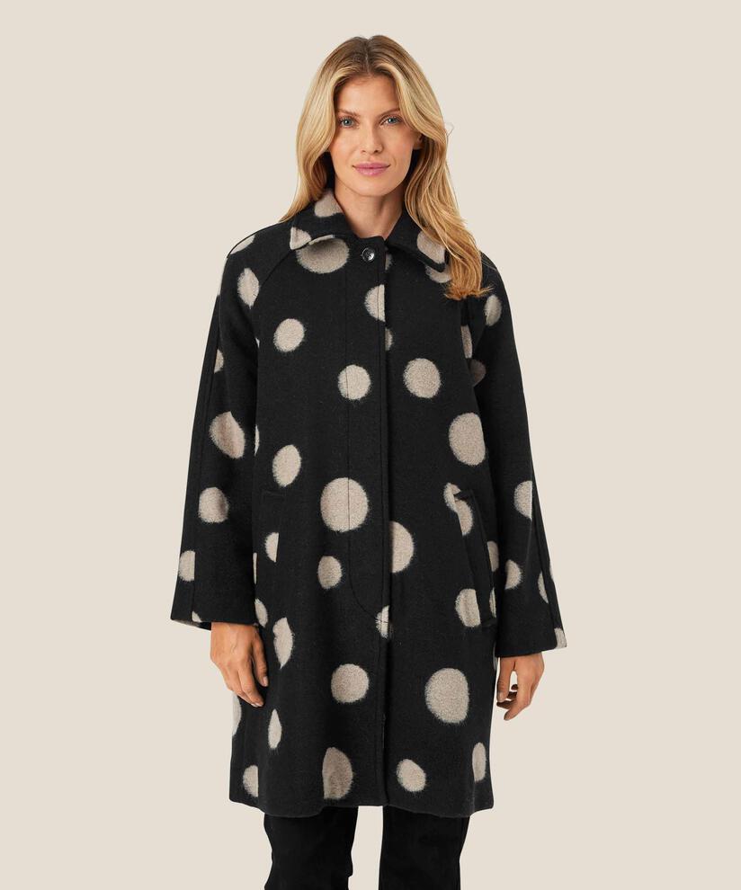 manteau en laine avec détail boutonné au cou, Black