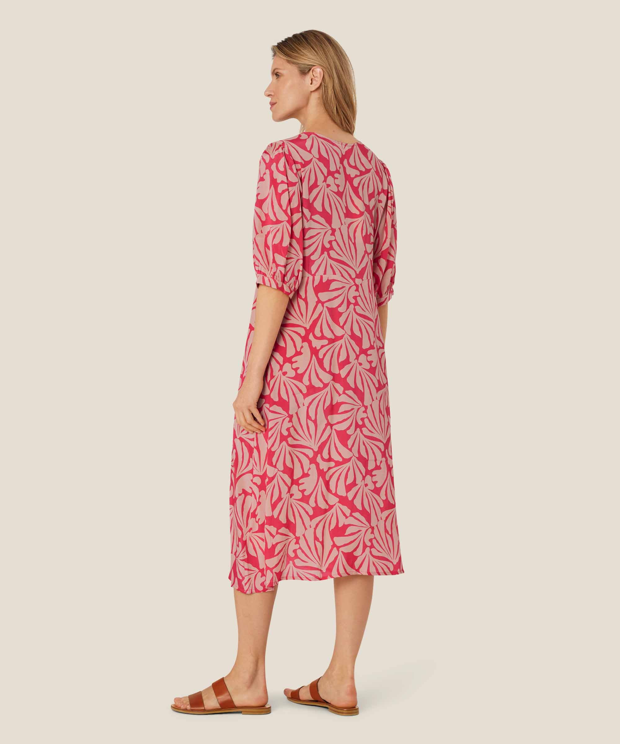 robe en viscose col V avec patte de boutonnage, Hibiscus