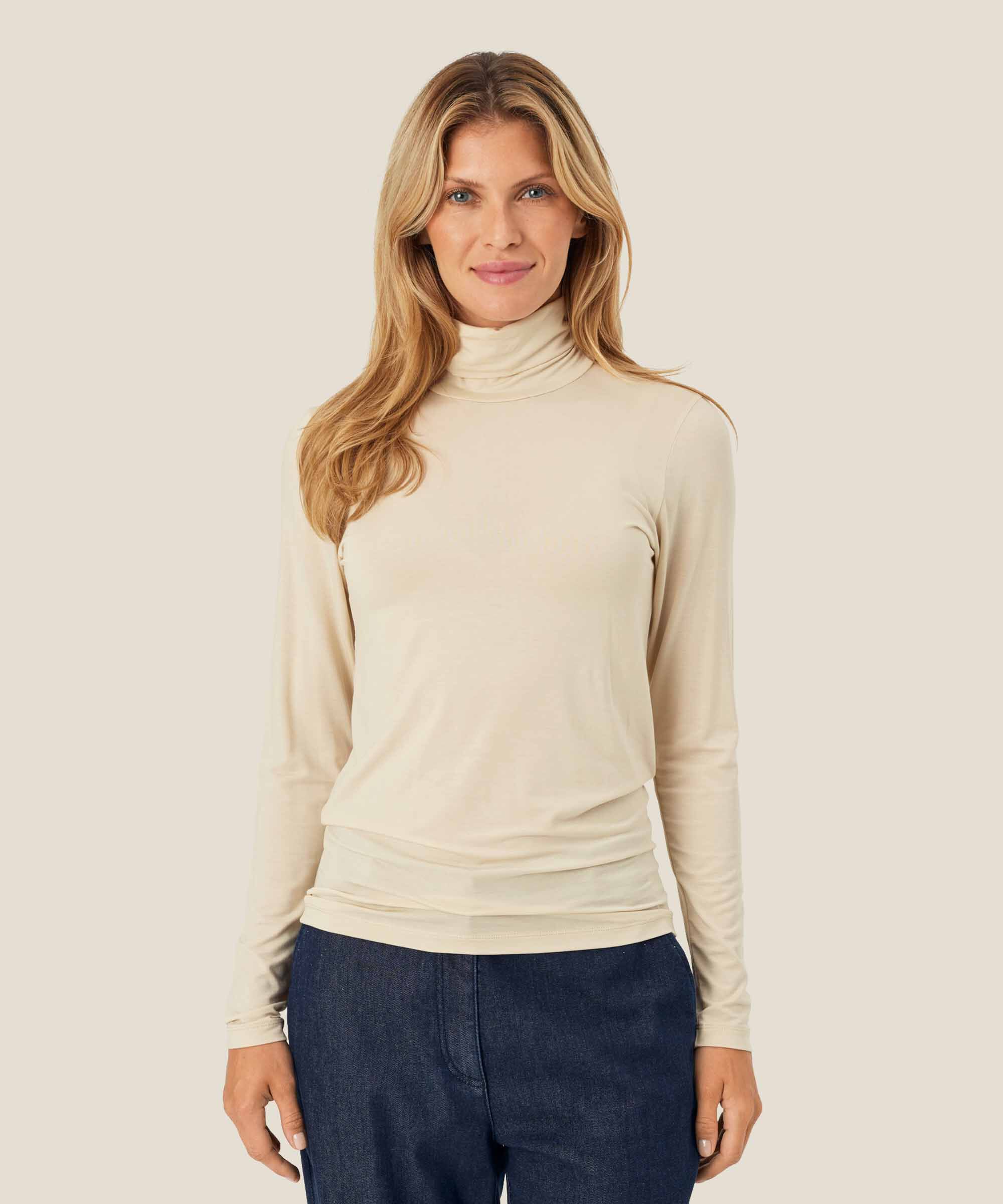 Blouse À Col Roulé En Jersey Doux, Fog