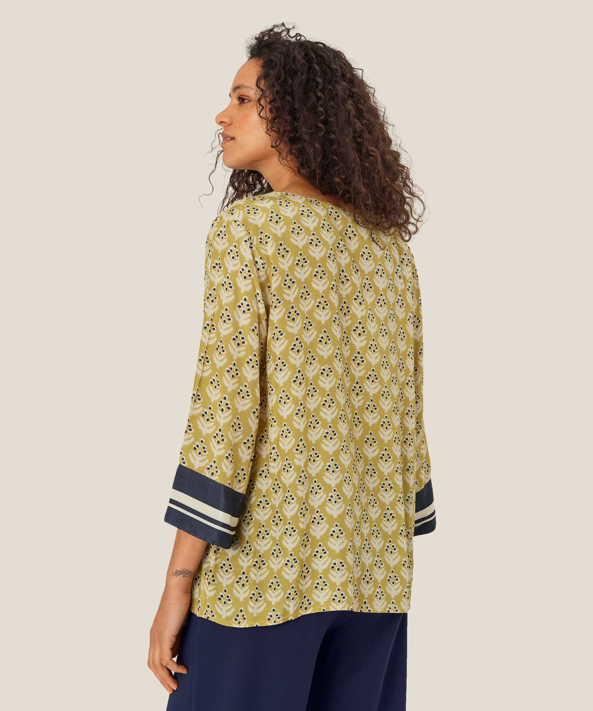 blouse en viscose imprimée avec fente au cou, Burnish Gold