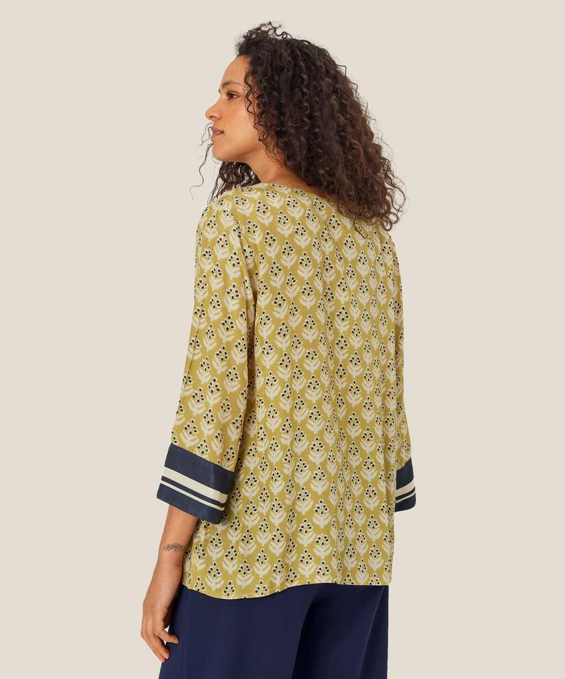blouse en viscose imprimée avec fente au cou, Burnish Gold