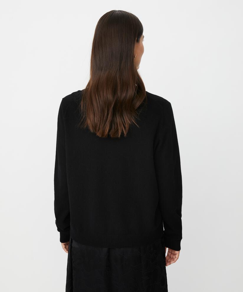 cardigan col rond en mélange de laine, Black