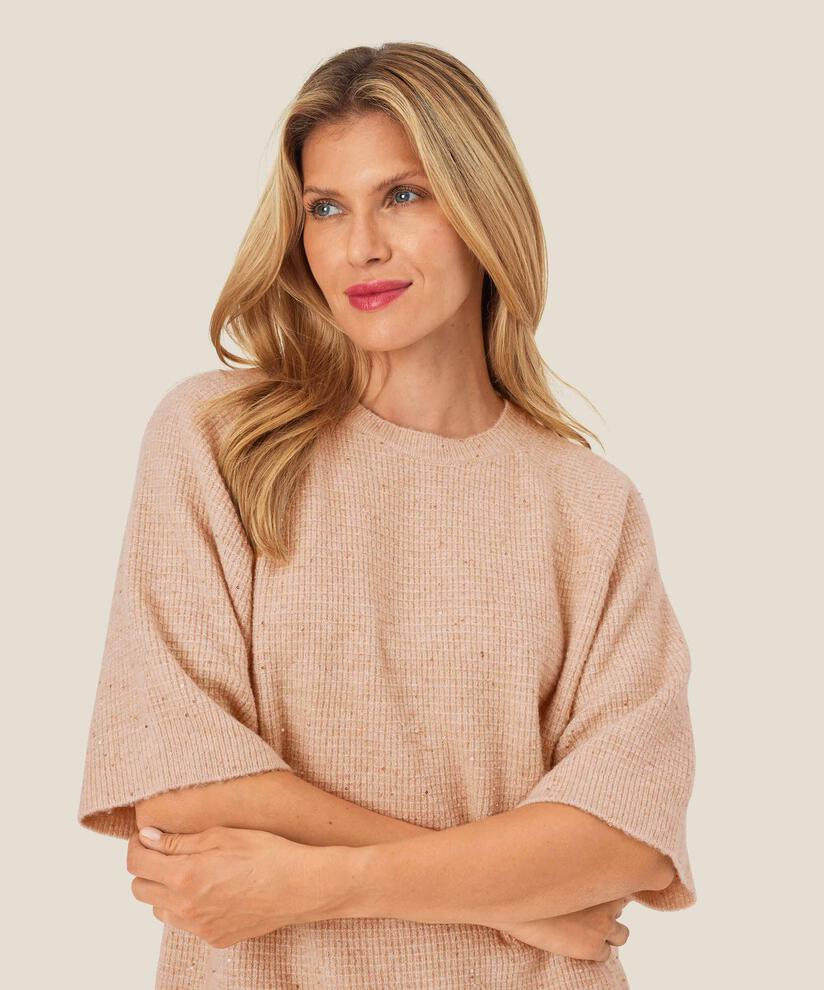 pull à manches courtes en laine mélangée avec paillettes, Bisquit