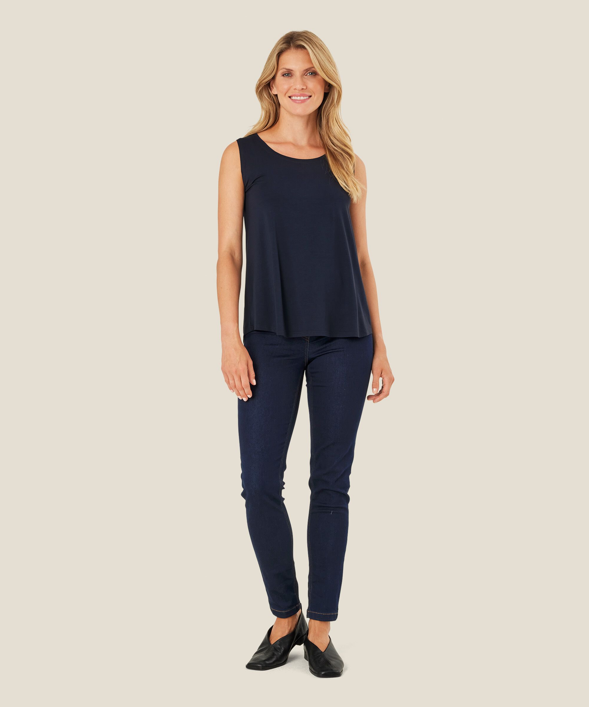 Top En Jersey Sans Manches À Col Rond, Navy