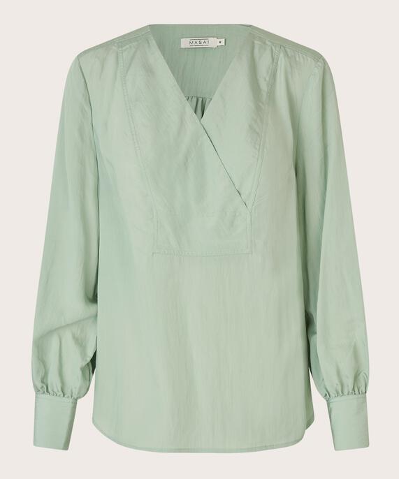 blouse en coton effet cache-cœur, Frosty Green