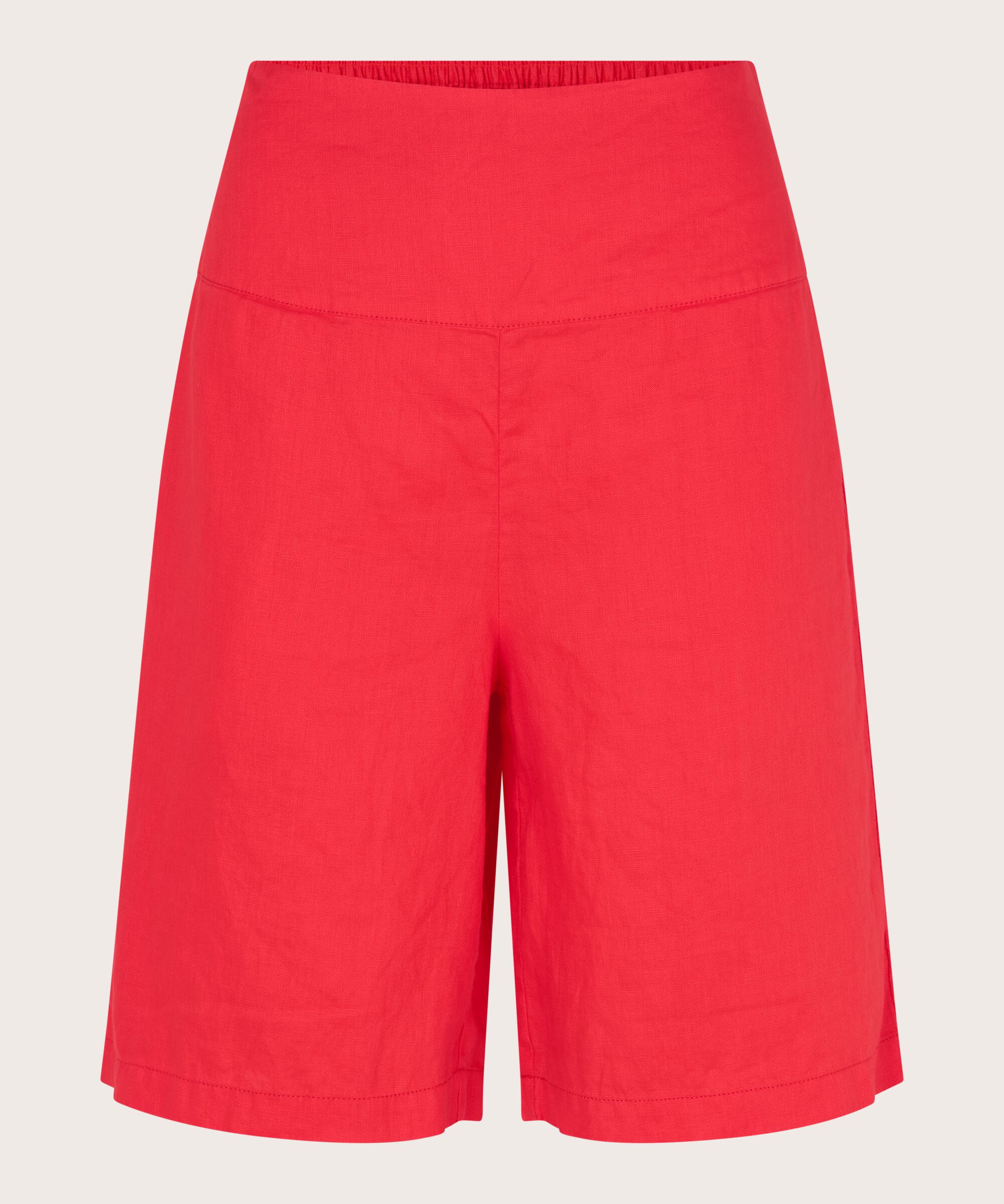 Short En Lin Avec Élastique Smocké Au Dos, Hibiscus