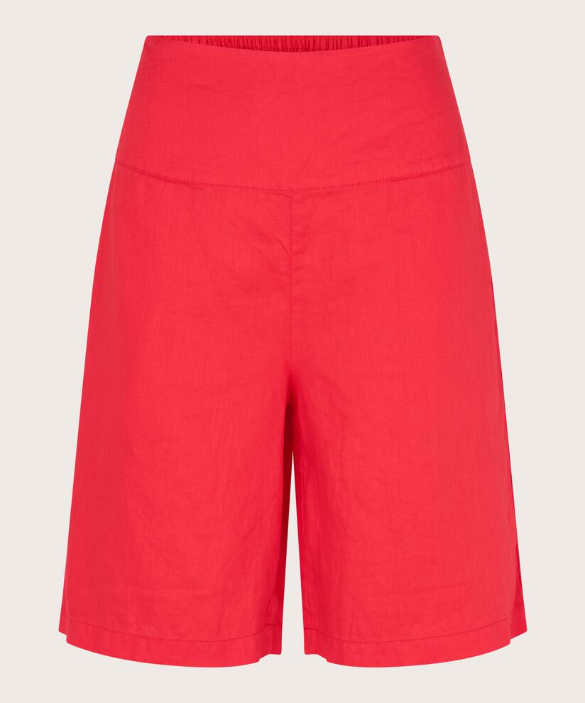 Short En Lin Avec Élastique Smocké Au Dos, Hibiscus