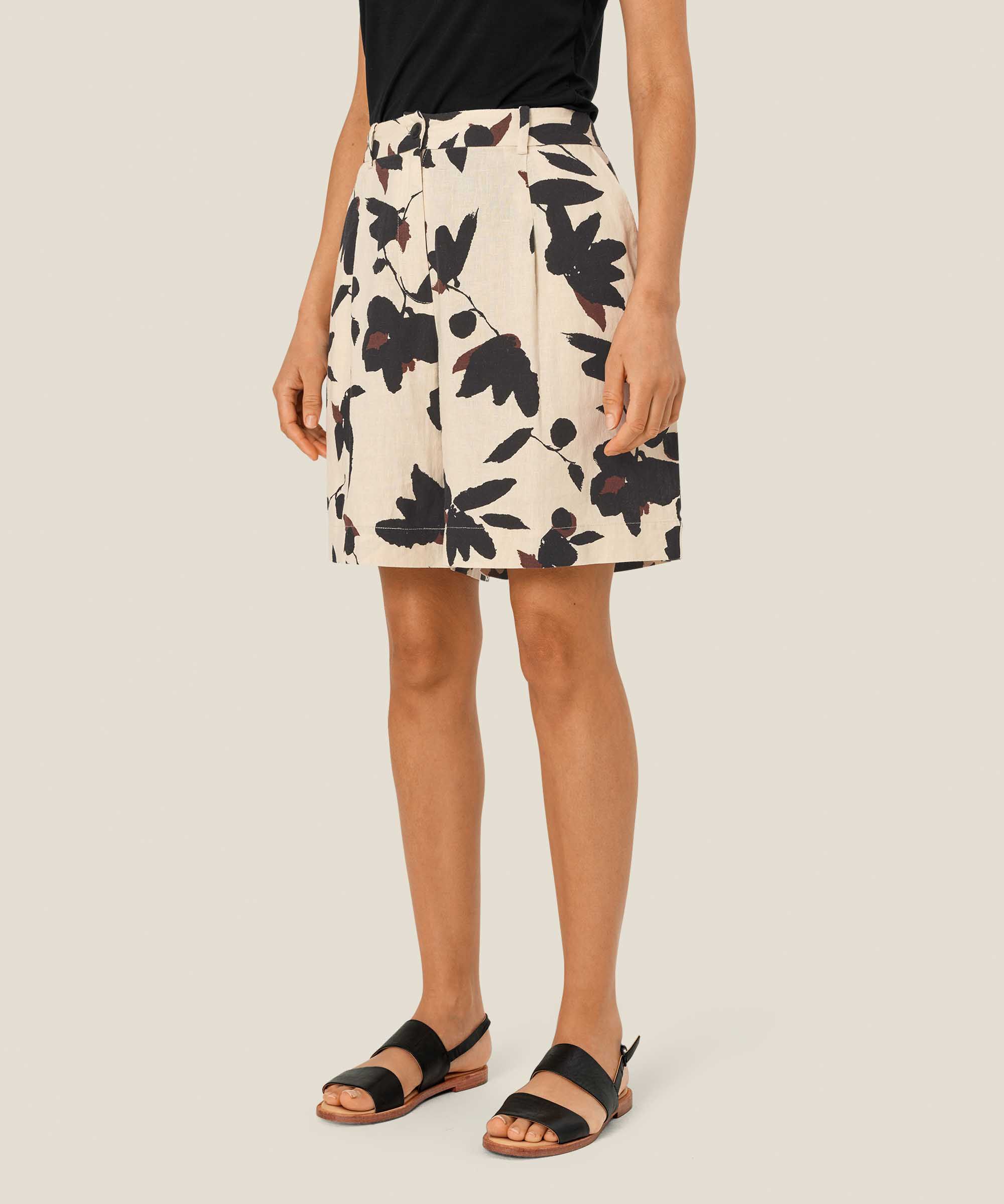 short en lin mélangé avec élastique au dos, Chestnut