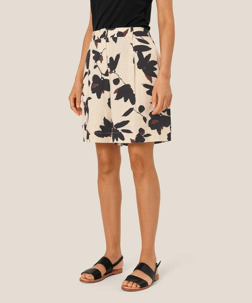 short en lin mélangé avec élastique au dos, Chestnut