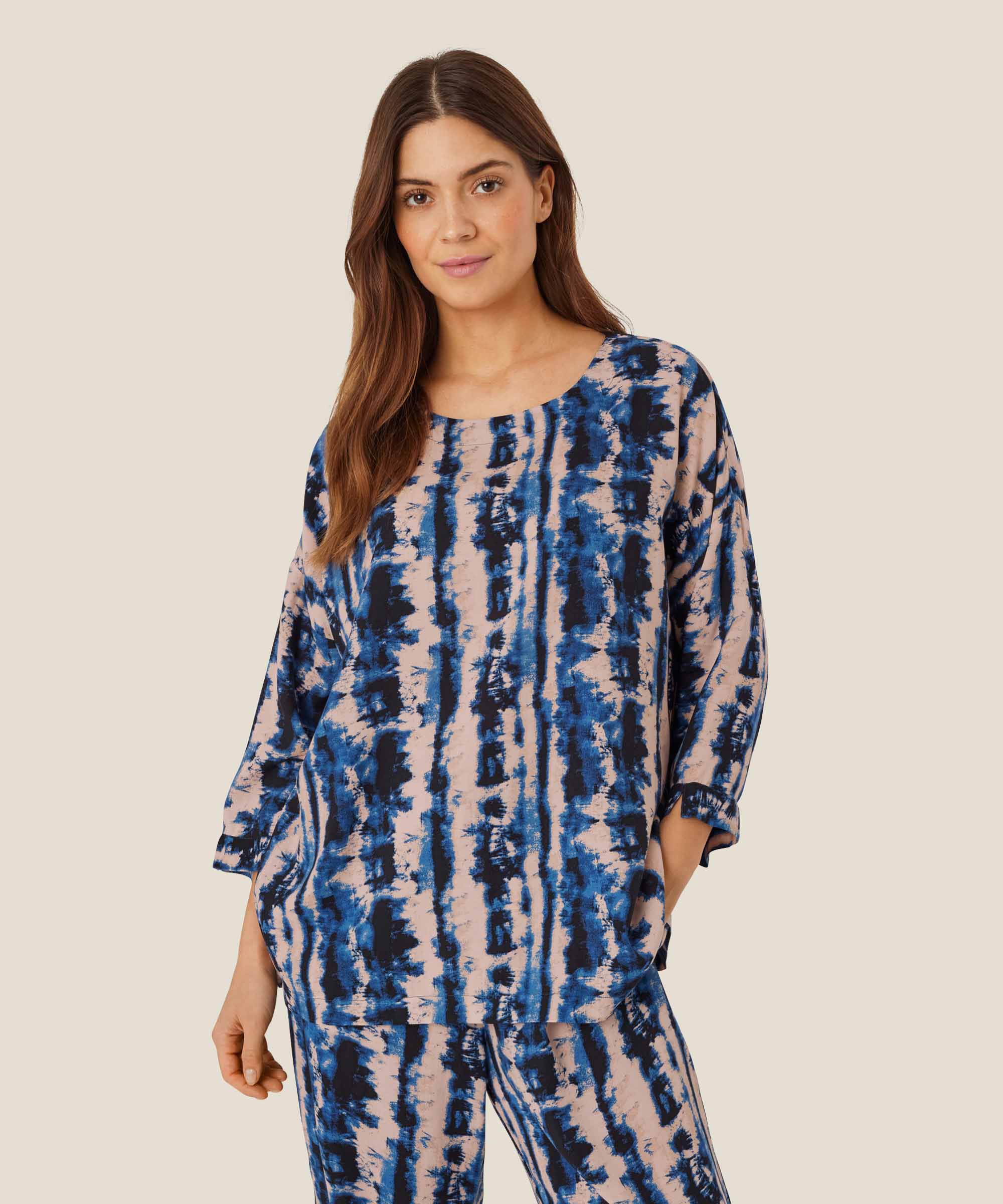 Blouse En Viscose À Manches 3/4, Navy Peony