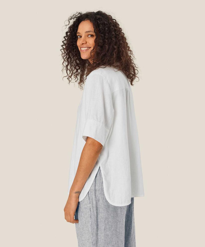 chemise en lin à manches courtes et col en V, White