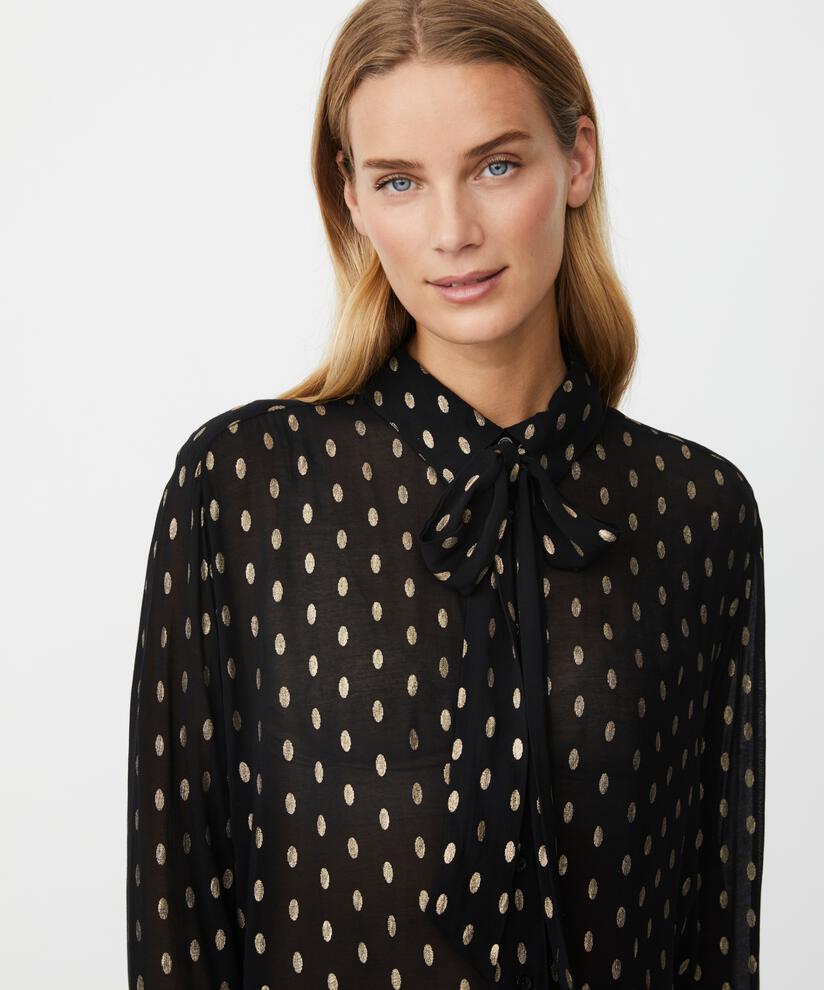 chemise transparente légère à pois dorés, Black