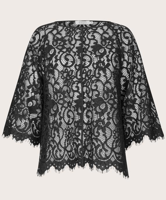 chemisier en dentelle transparente à franges, Black