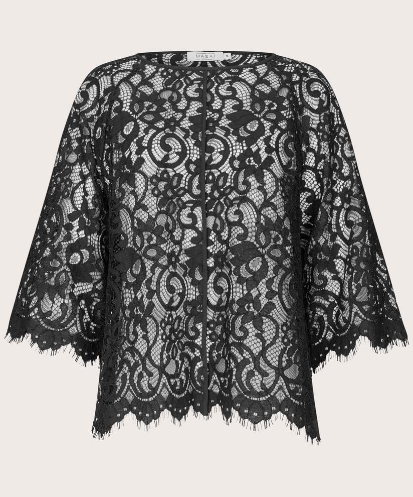 chemisier en dentelle transparente à franges, Black