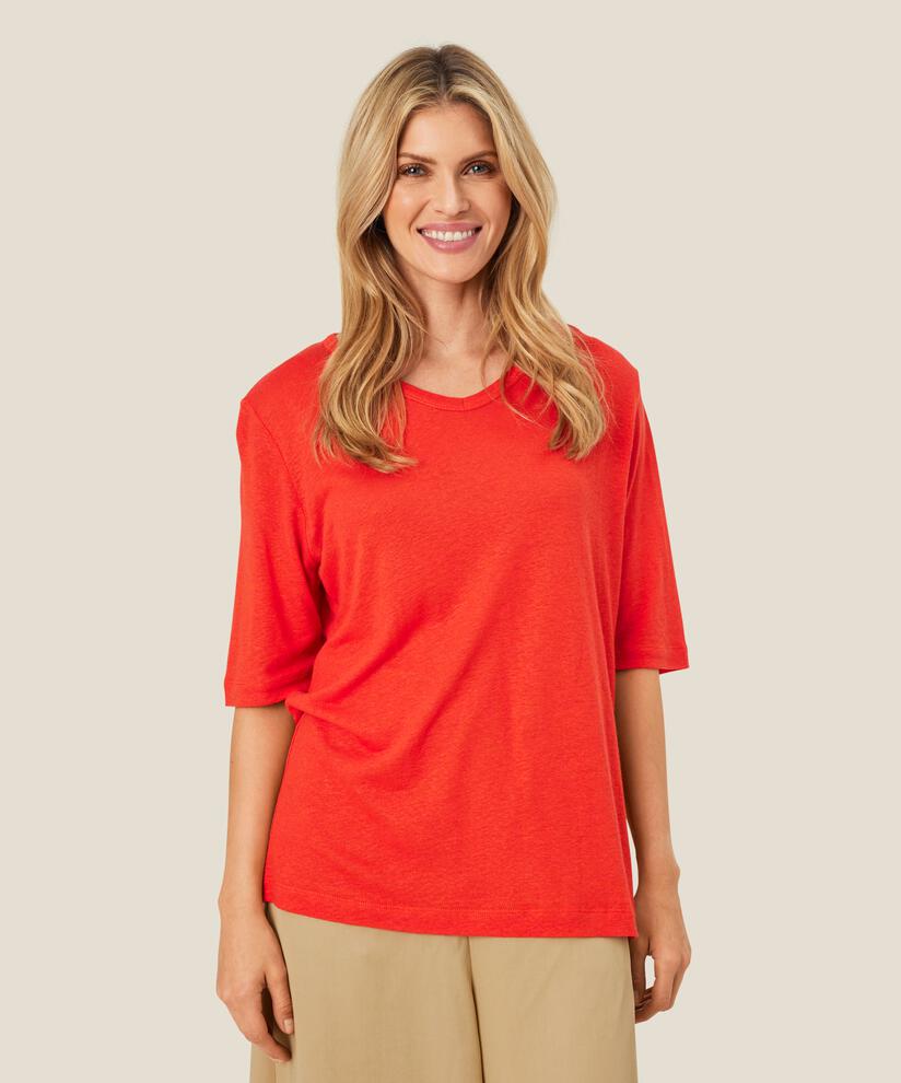 t-shirt en lin mélangé avec col en V, Poinciana