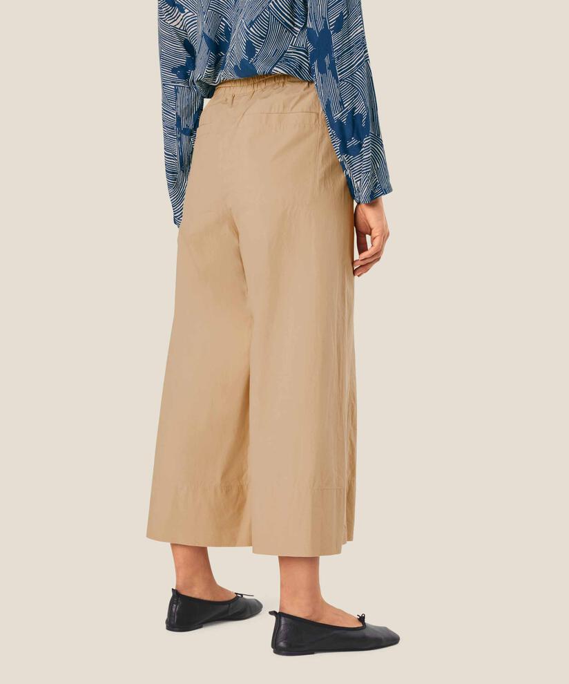 pantalon en coton à jambes larges et taille élastique, Safari