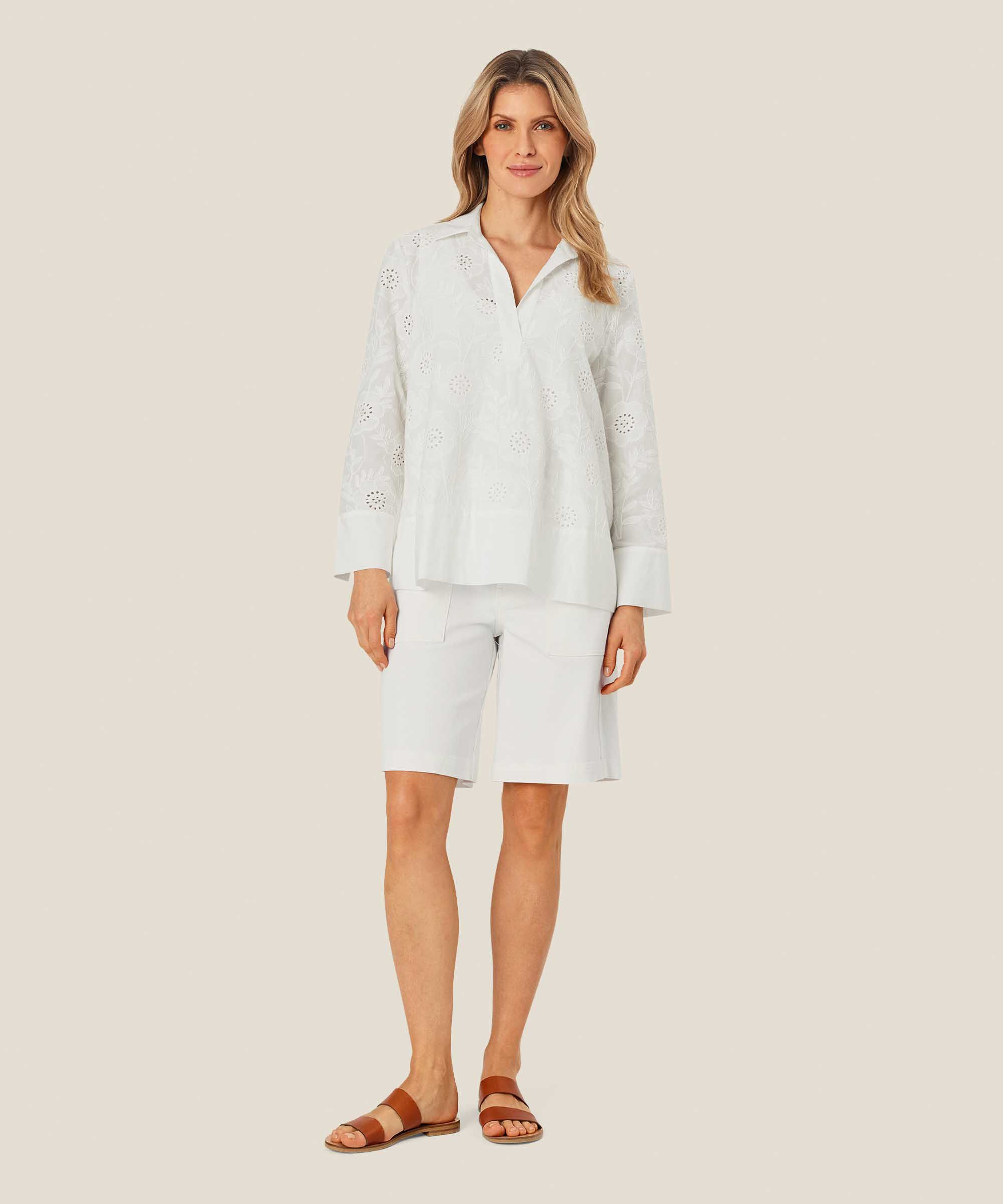 short en jean avec poches décoratives et boutons-pression, White