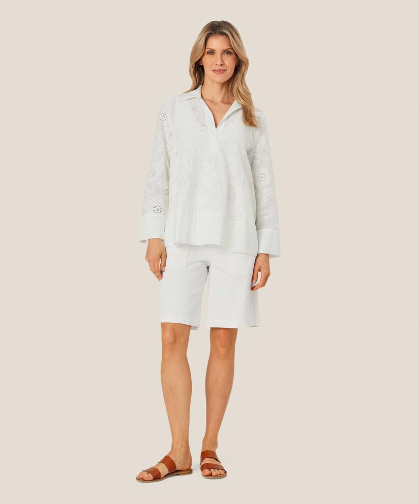 short en jean avec poches décoratives et boutons-pression, White
