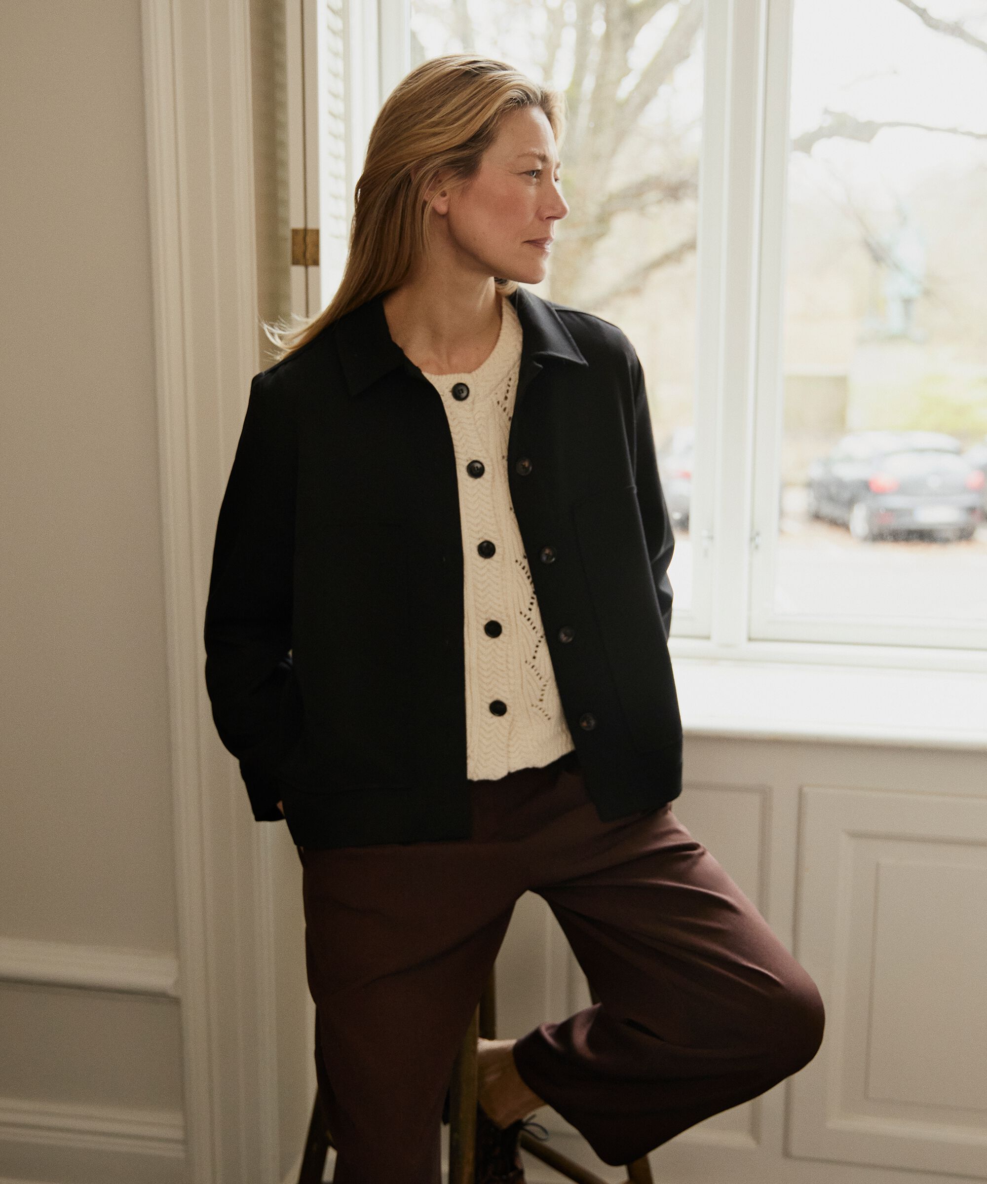 veste avec plis dans le dos et poches décoratives, Black