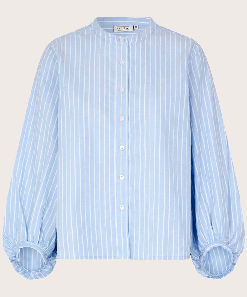 chemise en coton rayé à col chinois, Blue Bonnet
