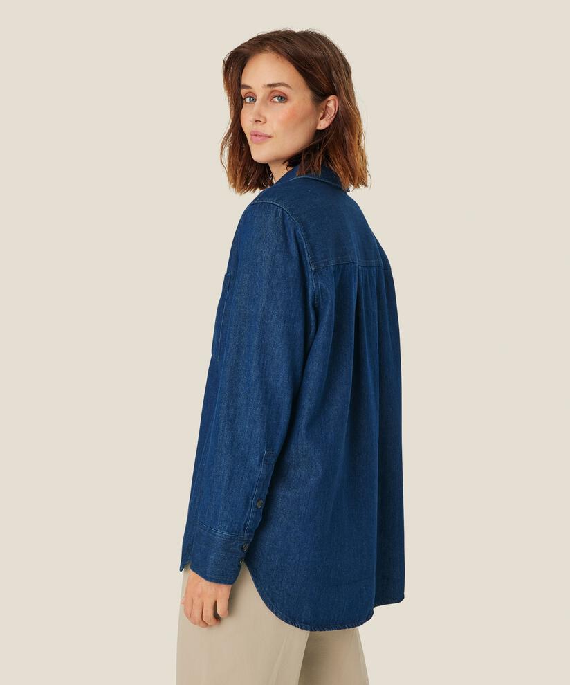 Pantalon En Coton Épais Avec Poches Fendues, Dark Denim