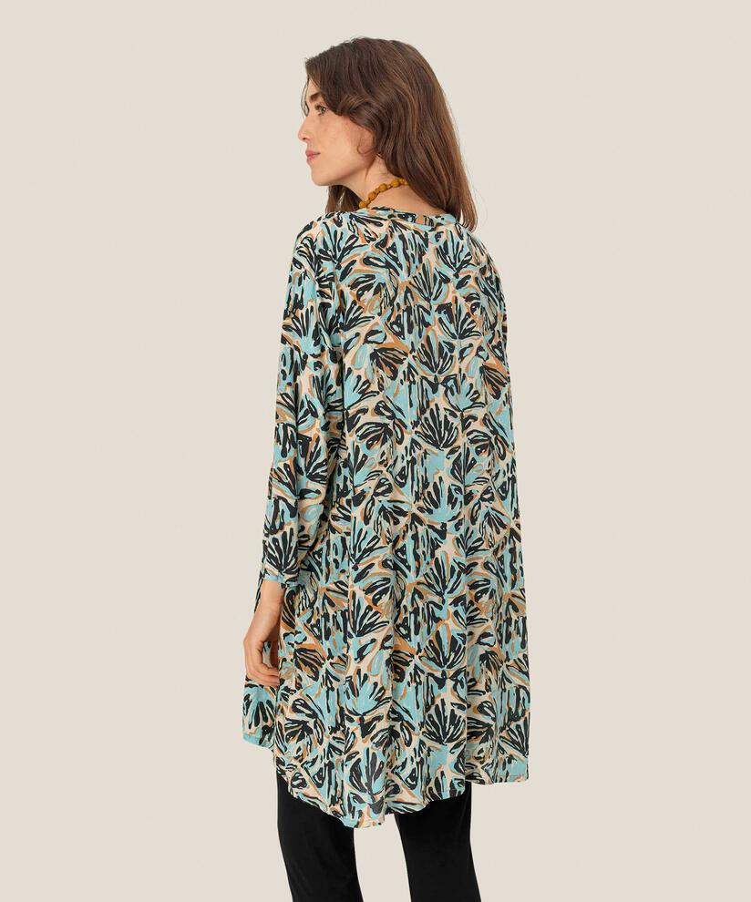 Tunique En Viscose Imprimée À Manches 3/4, Aqua