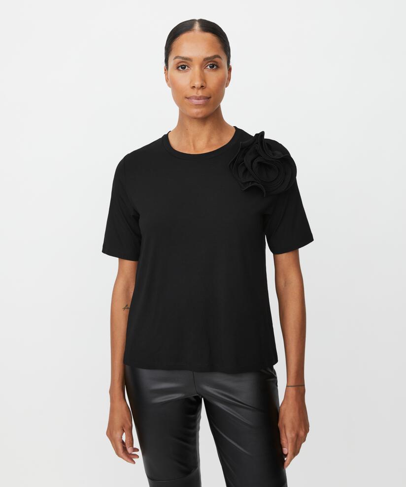 T-shirt avec broche fleur amovible, Black