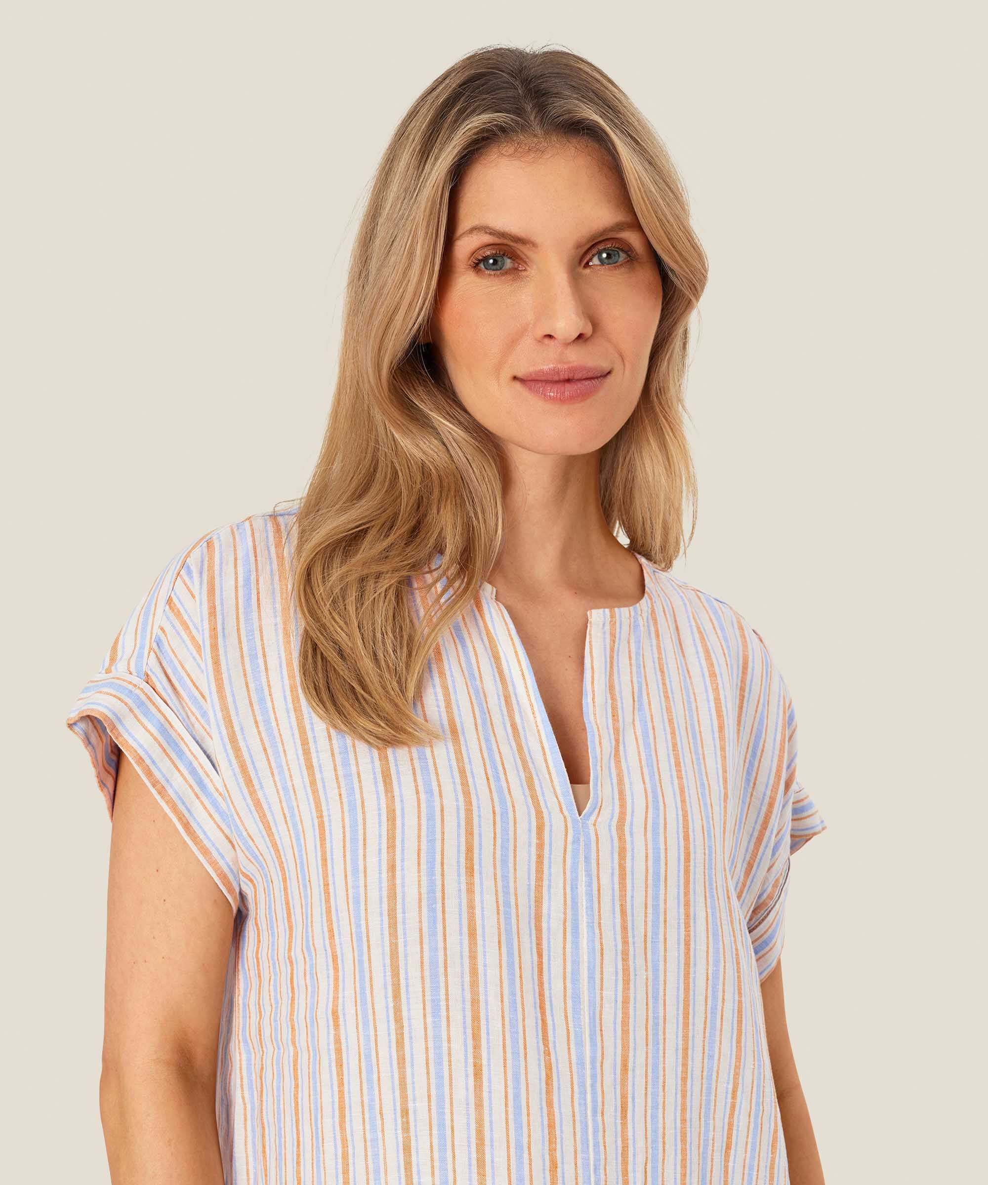 robe en lin rayée avec fente au niveau du cou, Inca Gold