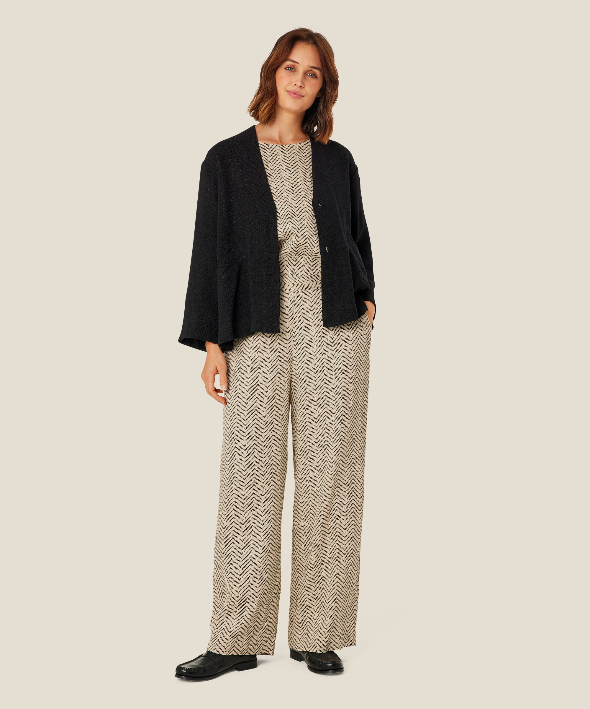 pantalon imprimé en viscose avec taille élastique, Fog