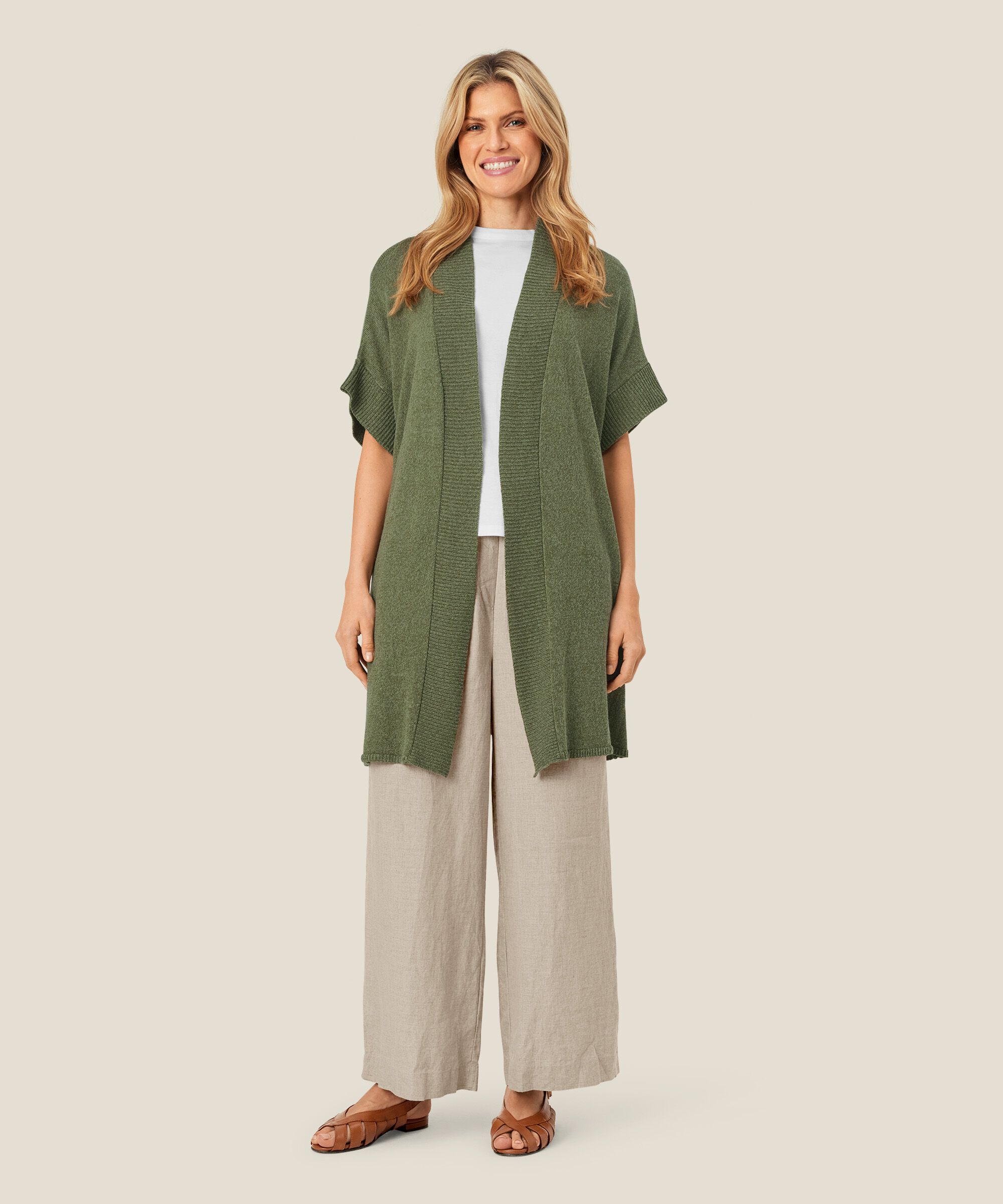 gilet long ouvert à manches courtes, D. Lichen Green