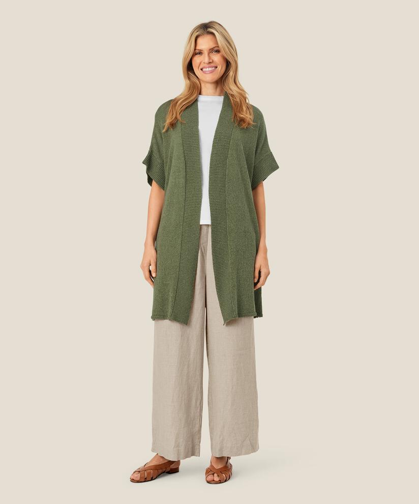 gilet long ouvert à manches courtes, D. Lichen Green