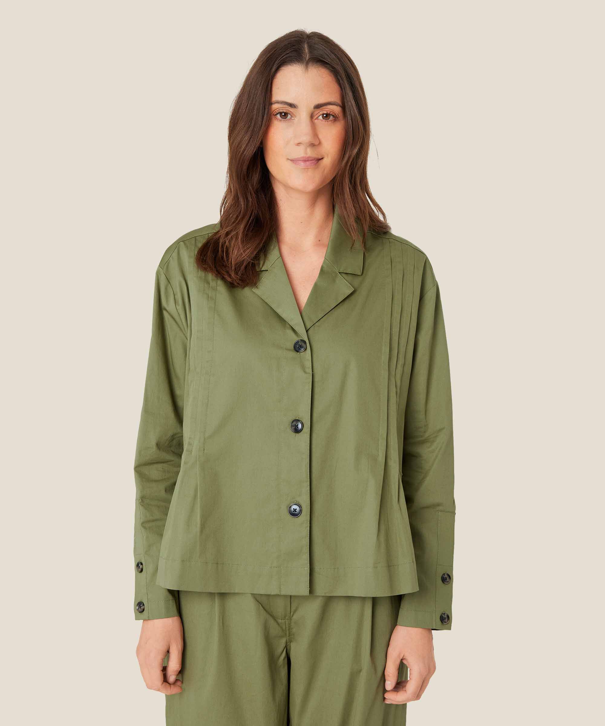 veste chemise en coton avec drapés, Loden Green