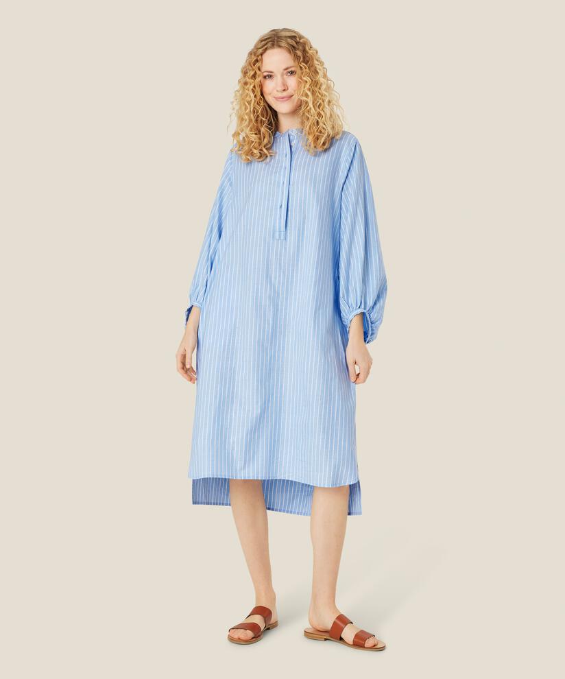 robe en coton rayé avec boutons, Blue Bonnet