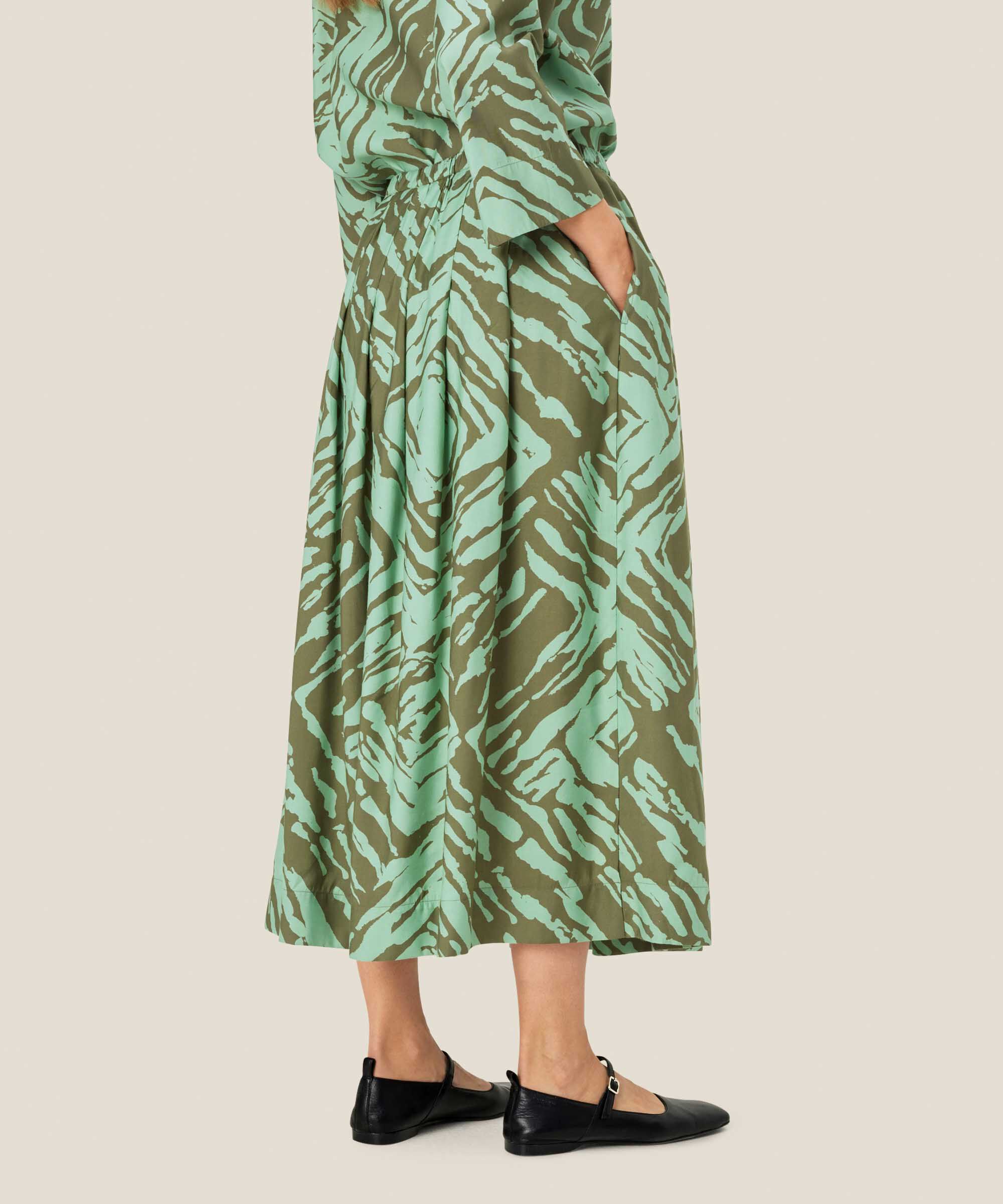 jupe en viscose imprimée avec élastique à la taille, D. Lichen Green
