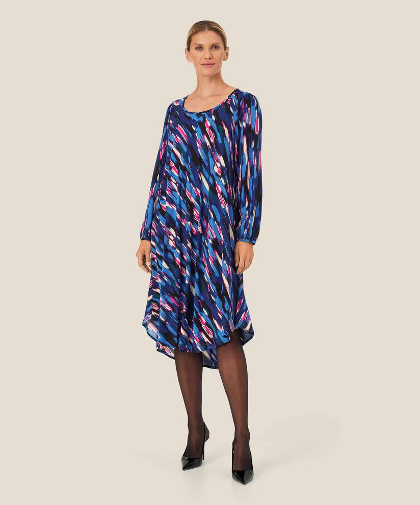 robe en viscose imprimée à col rond, Federal Blue