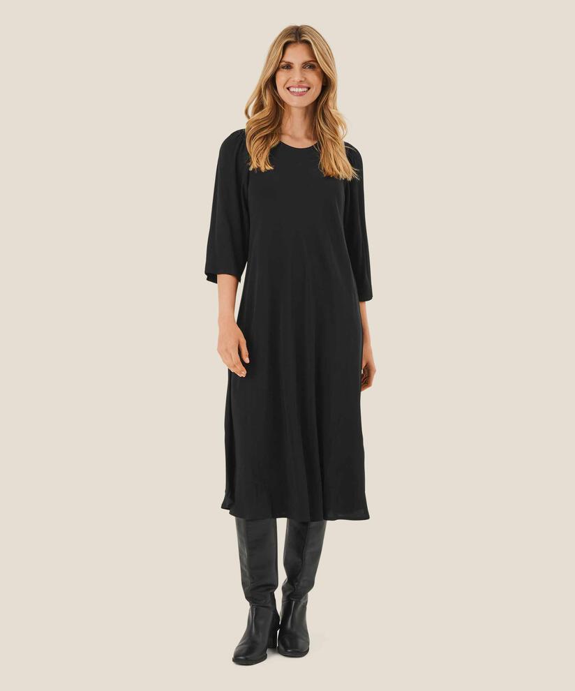 ROBE EN VISCOSE MANCHES TROIS-QUARTS, Black