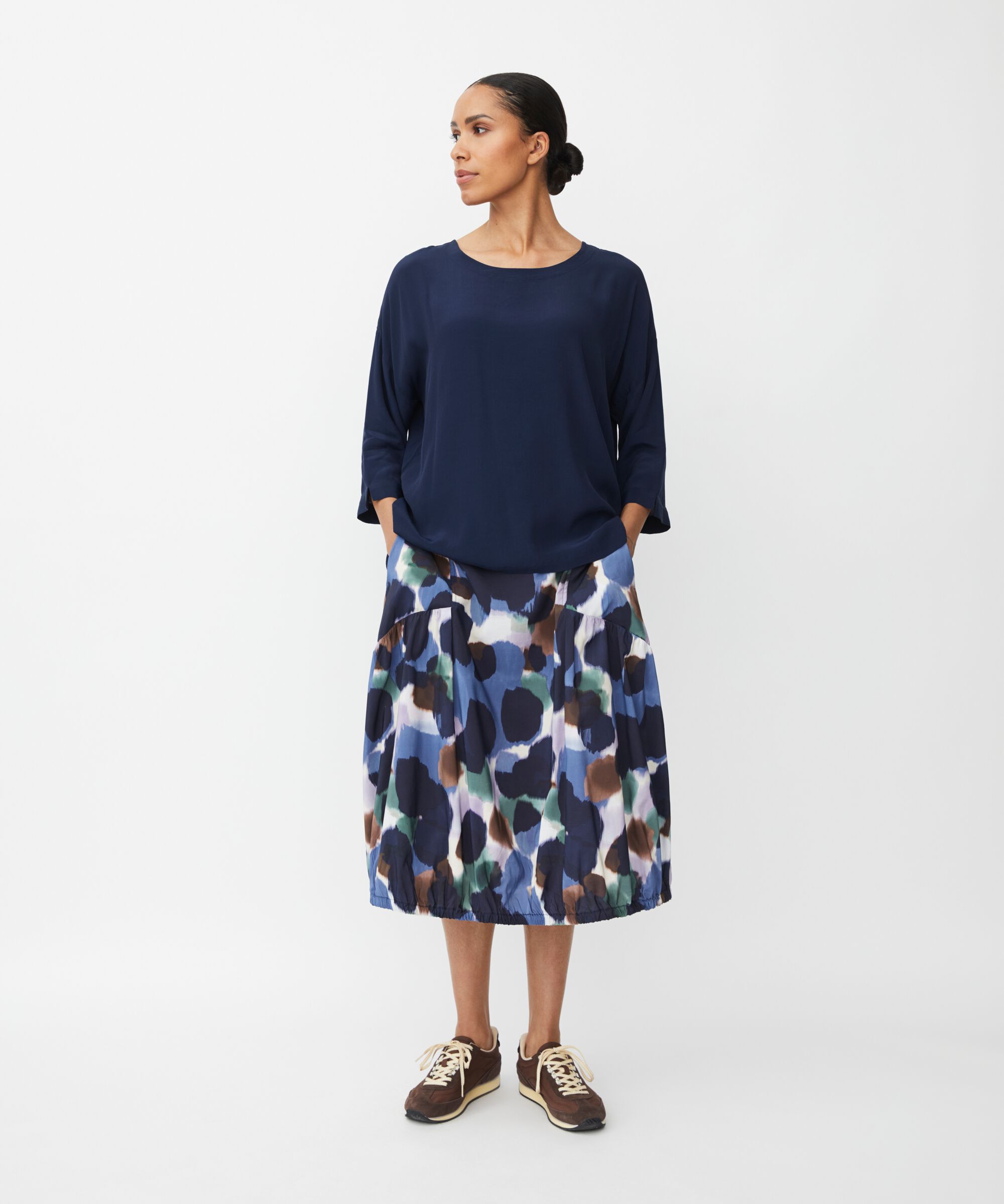Blouse En Viscose À Manches 3/4, Navy Blazer
