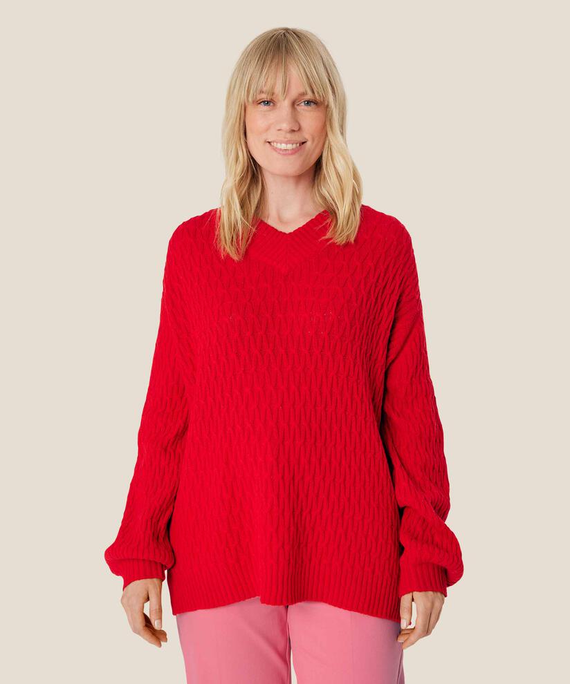 pull en maille torsadée en mélange de laine, Flame Scarlet